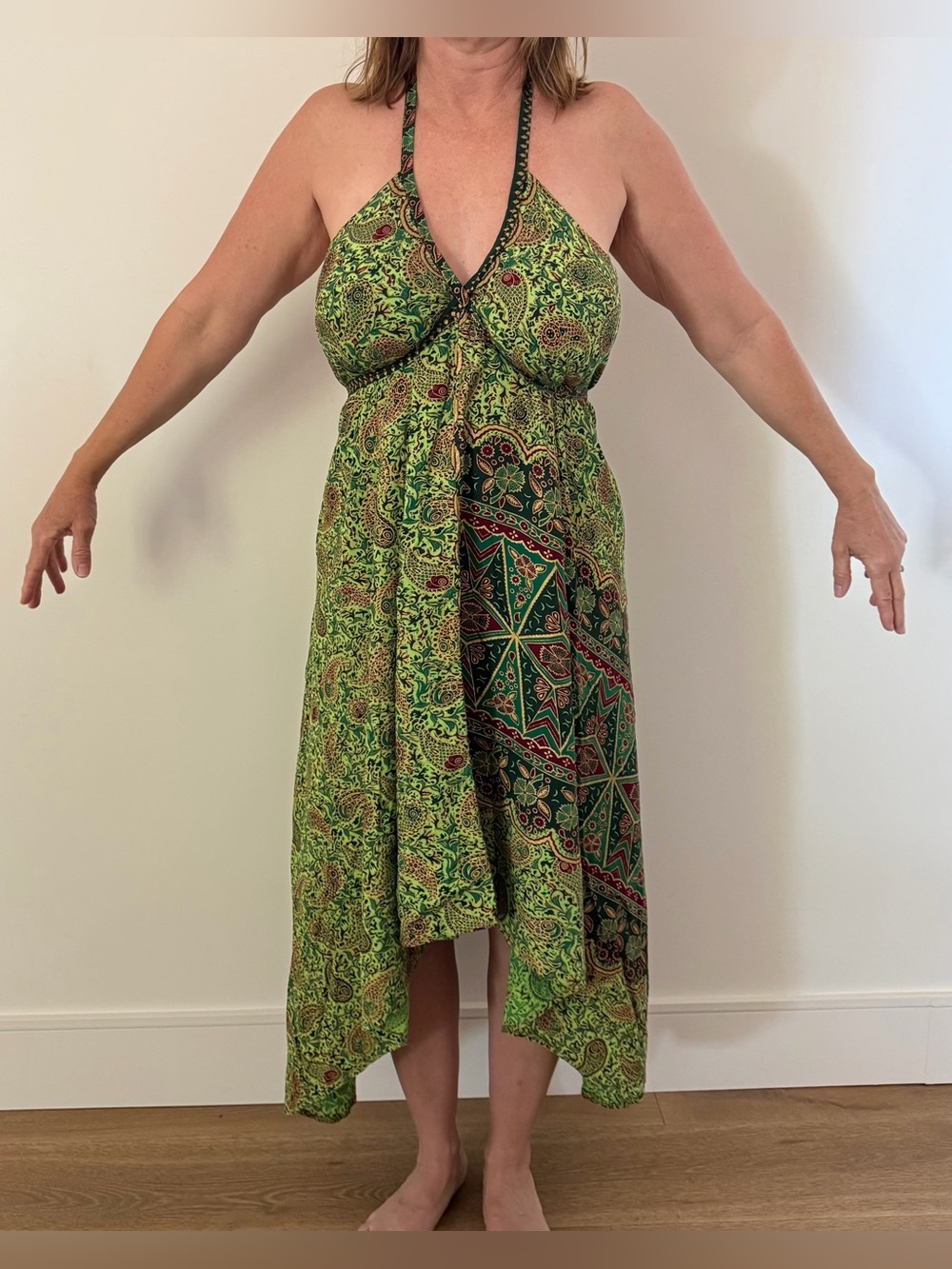 Boho Paisley Halter Handkerchief Midi Maxi Dress Adjustable Open Back Festival